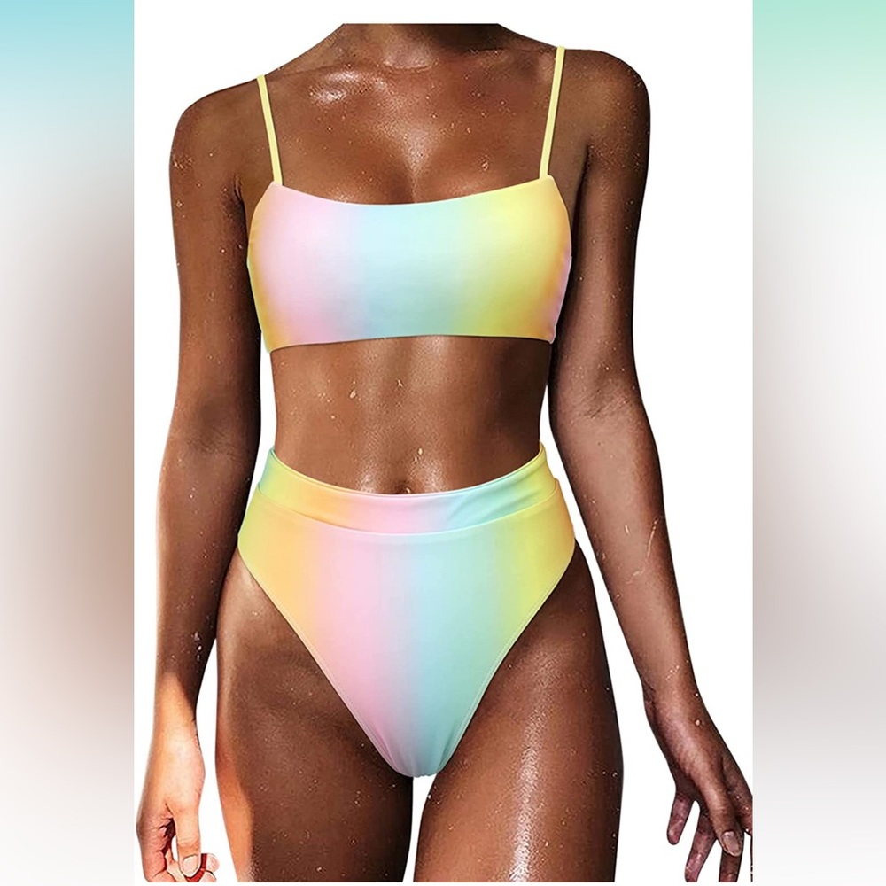 Women’s Rainbow ombré High Wasited Bikini, small - worn 1 time!